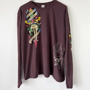 Vintage Ed Hardy Death Before Dishonor Brown Long Sleeve T Shirt XL